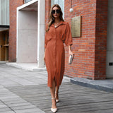 Women Dress V-neck 3/4 Sleeves Dress