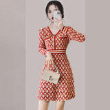 Women Maxi Dress Autumn and Winter V-neck Knitted Dress