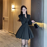 Women Dresses Autumn Style Skirt V-neck Long-Sleeve Dress (Csm202403)