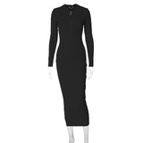 Women Dresses Winter Sexy Zipper Hooded Long Sleeve Dress