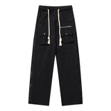 Men Sweatpants Multi-Pocket Workwear Casual Pants Zipper Stitching Loose-Fitting Wide-Leg Trousers