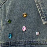 Women Jacket Color Diamond Inlaid Short Denim Jacket Lapel Embroidery Long Sleeve Jacket