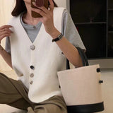 Women Knitted Cardigan Spring Vintage Loose Sweater Vest Casual Wool Sweater