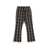 Men Sweatpants Plaid Frayed Casual Pants Vintage Bell-Bottom Pants Slim-Fit Straight Trousers