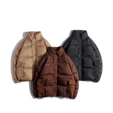 Unisex Winter Cotton Coat Three-Dimensional Pocket Hooded down Jacket Retro Workwear down Jacket
