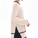 Women Knitted Sweater Spring and Autumn Loose Side Slit Sweater Sweater Coat for Women
