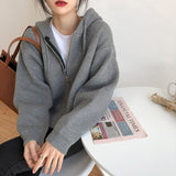Women Knitted Cardigan Zipper Hooded Sweatshirt Casual Sweater Women's Loose Sweater Coat