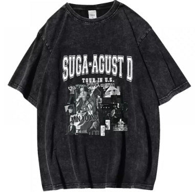 Washed Vintage Halloween Printed T-Shirt Casual Top