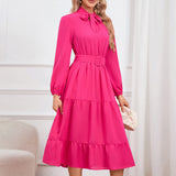 Women Date Dress Stand-up Collar Bowknot Dress Autumn and Winter