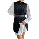Women Knitted Sweater Autumn Split Solid Color Mid-Length Vest Sweater