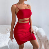 Women Dress Sexy Cutout Sling Sheath Dress Knitted Skirt