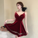 Women Maxi Dress Spring and Autumn Sexy Pleuche Spaghetti-Strap Dress