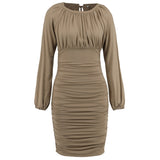 Women Date Dress Winter Sexy Knitted Drawstring Bag Hip Dress