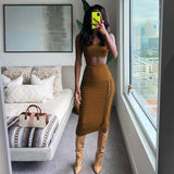 Women Dresses Summer Hollow out Cropped Tank Top Slim Skirt Suit