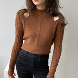 Women Winter Knitted Sweater Sexy Retro Long Sleeve Ripped Autumn 8t8155