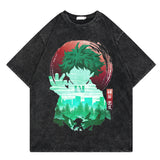 Washed retro T-shirt street print cotton short sleeves