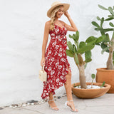 Women Date Dress Summer Sexy Suspender Dress Irregular Pattern Print Dress