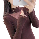 Women Knitwear Autumn and Winter Turtleneck Lace Hollow out Sweater
