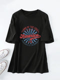 Loose Crew Neck Short Sleeve Land of the Free America 1776 Summer T-Shirt