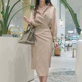 Women Maxi Dress Autumn and Winter V-neck Retro Dress