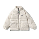Unisex Winter Cotton Coat Embroidered Logo Stand-up Collar Cotton-Padded Clothes Vintage Loose Cargo Cotton-Padded Jacket