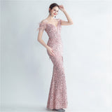 Harlem Nights Outfits Velvet High-Density Sequined Fishtail Evening Dress