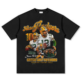 Mens Vintage baseball T-Shirt Aaron Rodgersl Rugby Vintage Print Short Sleeve Washed Old T-Shirt