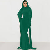 Women Dresses Winter Slim-Fit Hood Split Dress
