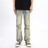 Men Jeans Ripped Jeans for Men and Women Loose Retro Straight-Leg Pants