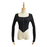 Women Sweater Knit Wear Square Collar Button Sweater Cardigan Top