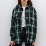 Women Trench Coat Winter Retro Plaid Long Sleeve Shirt Loose Casual Shirt