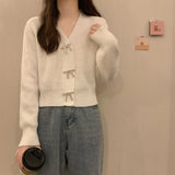 Women Knitwear Spring and Autumn V-neck Bowknot Knitted Sweater