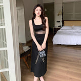 Women Dresses Mesh Camisole Split Dress Autumn Sexy