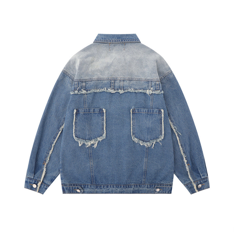 Men Jacket Coat Denim Jacket Men's Five-Pointed Star Affixed Cloth Embroidered Overalls