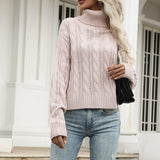 Women Knitted Sweater Autumn Twist Long Sleeve High Collar Bottoming Sweater