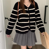 Women Knitwear Autumn and Winter Striped round Neck Sweater Loose Knitted Cardigan