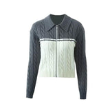 Women Sweater Knitwear Fall and Winter Lapels Twist Long Sleeve Zipper Sweater