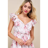Women Dresses Sexy V-neck Backless Maxi Dress Floral Dress Beach Dress (Lbk0409)