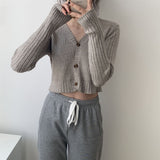 Women Cardigan Sweater V-neck Knitted off-Shoulder Short Long Sleeve Cardigan Spring and Autumn Top 8t8120