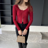 Women Cardigan Sweater Retro Square Collar Knitted Cardigan Short Top Female 8t8215