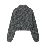 Women Jacket Striped Color Contrast Short Jacket Lapel Zip Long Sleeve Coat