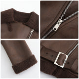 Red Leather Jacket Fall/Winter Suede Fabric Jacket Turn-down Collar Coat