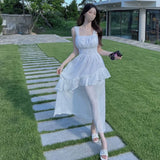 Women Dresses Square Collar Lace Dress Spaghetti Straps Sleeveless Long Dress