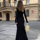 Women Dresses Fall Slim Fit round-Neck Long-Sleeved Dress