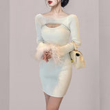 Women Maxi Dress Autumn and Winter Hollow Long Sleeve Narrow Knitted Dress
