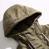 Unisex Winter Cotton Coat Pocket Decorative Hooded Cotton-Padded Coat Vintage Loose and Warm Cotton-Padded Coat