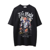 Men Vintage T-Shirt Printed Washed and Worn Short Sleeve T-shirt Men's Loose