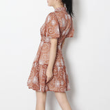 Women Dresses Summer Retro Short Sleeve Dress Stand Collar Single-Breasted Skirt (Qymy0409)