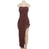 Women Dresses Summer Sexy Backless Slit Tassel Dress (Bla0420)
