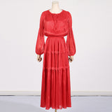 Women Dresses Vintage Spring round Neck Lantern Sleeve Dress (Qymy0409)